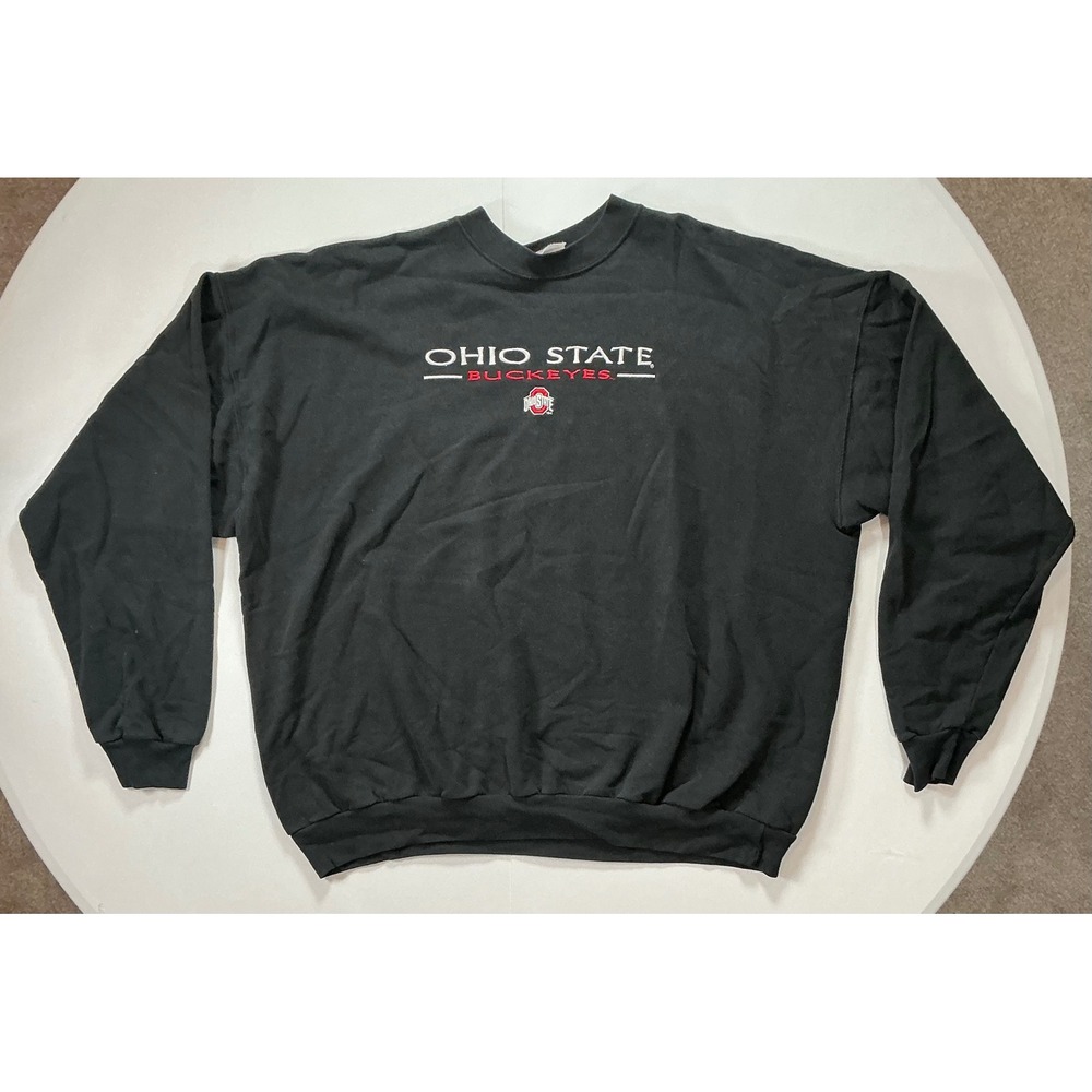 VTG Y2K Ohio State Buckeyes Sweatshirt Mens 2XL Black Embroidered Preppy